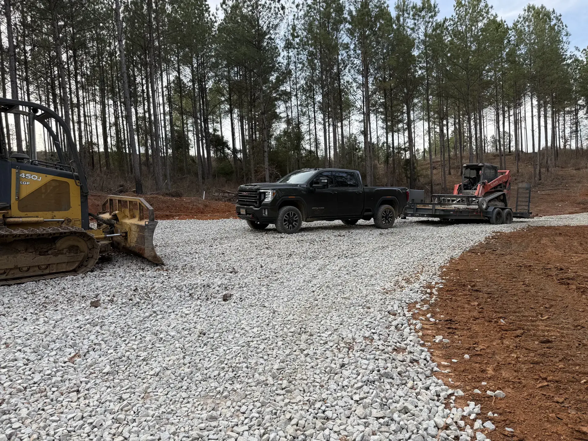 Completed gravel driveway installed on a rural East Alabama property